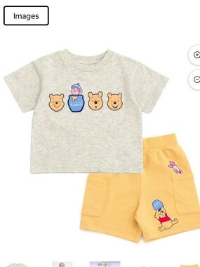 Disney Kids Two-Piece Winnie the Pooh Gray Tee & Yellow Shorts Set
